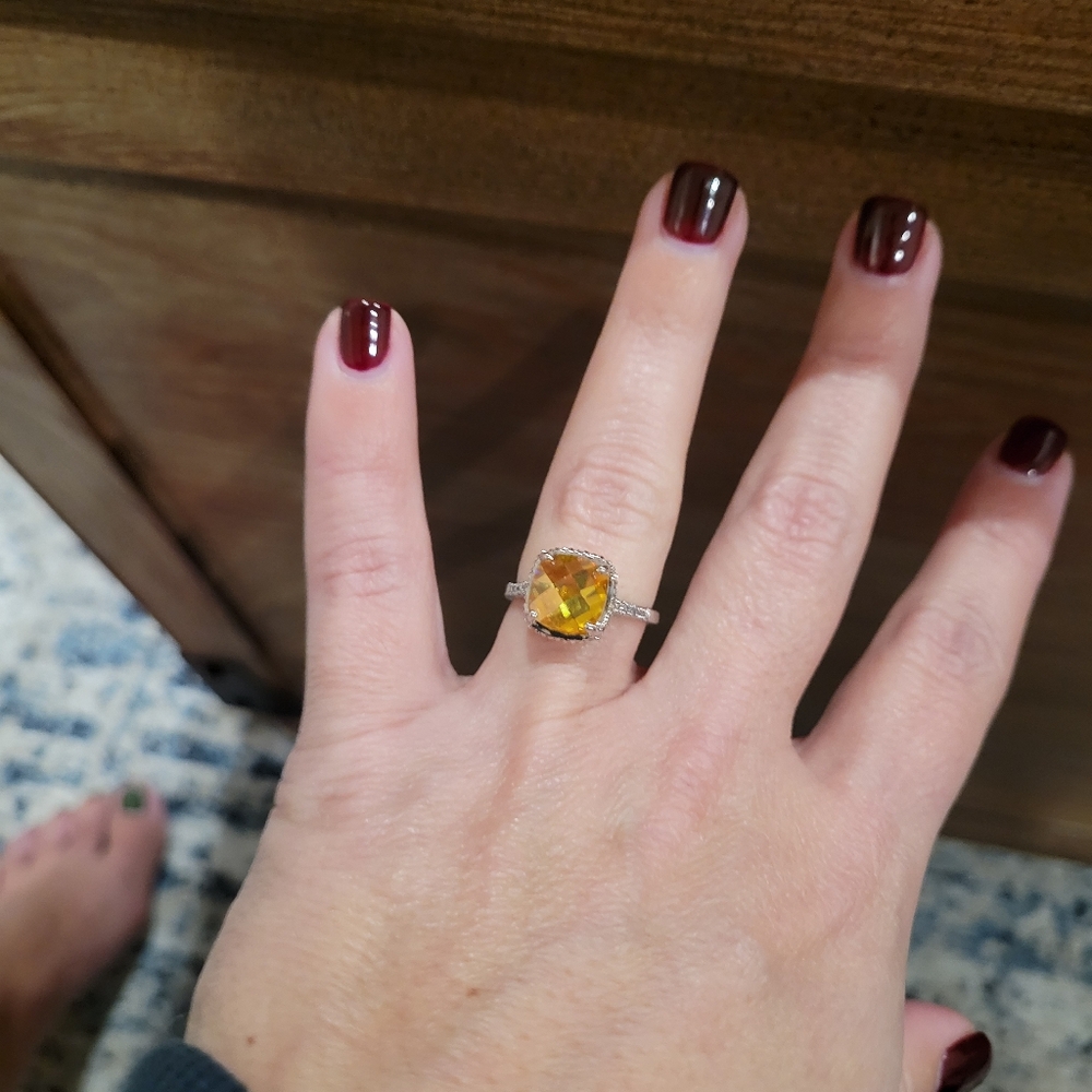 Kate Bissett White Gold Rhodium Bonded Metal Canary CZ Ring Size 7